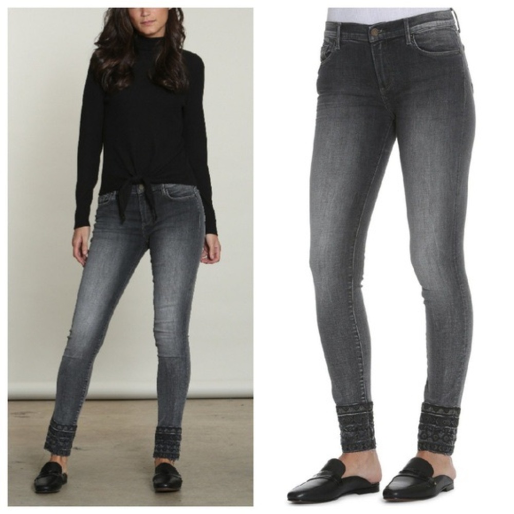 Driftwood Jackie Embroidered Skinny Jeans in Dark Grey — Size 27